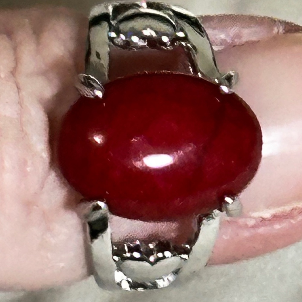 Stainless steel ring w/oval Red Crackle Quartz stone - NWOT - Picture 6 of 15